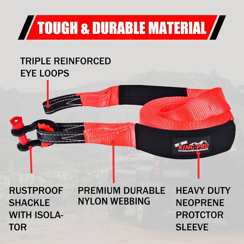 KING-PRO Snatch Strap Recovery Kit 3" x 20ft, 33,000lbs Breaking Strength with 23% Elongation, 100% Nylon Kinetic Towing Strap with 2pcs Heavy Duty 3/4 D Ring Shackles for Truck SUV ATV Off Road - Image 3